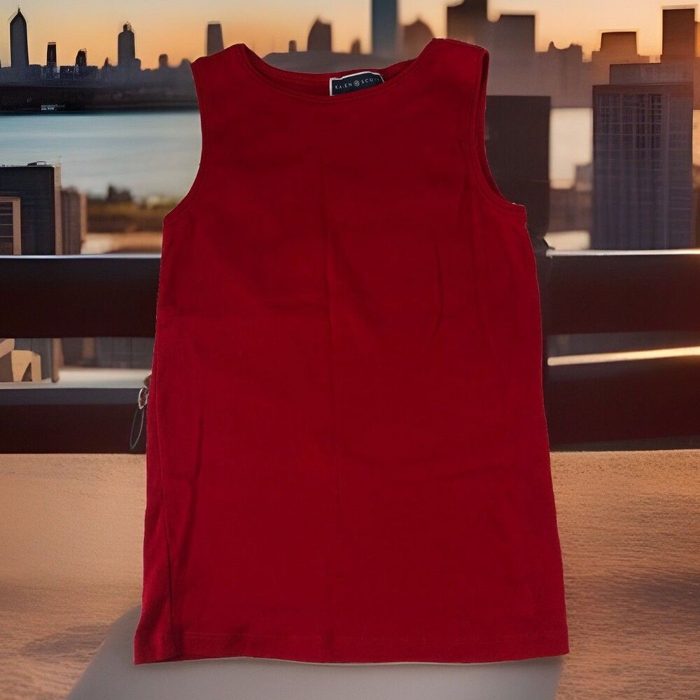Karen Scott Petite Medium Red Knit Tank Top Sleeveless Round Neck